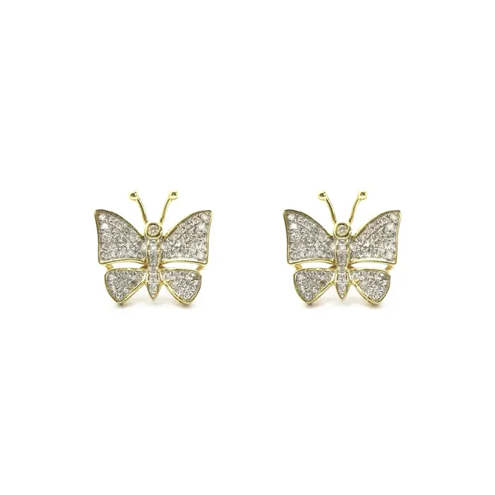 Glittery Butterfly Diamond Stud Earrings (10K)