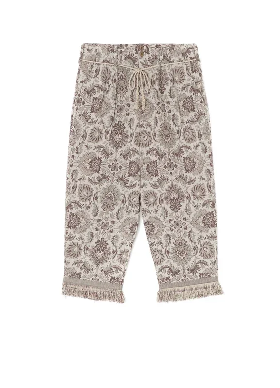 GOBELIN-STYLE JACQUARD 2-TUCK TAPERED PANTS WITH FRINGE HEM DESIGN