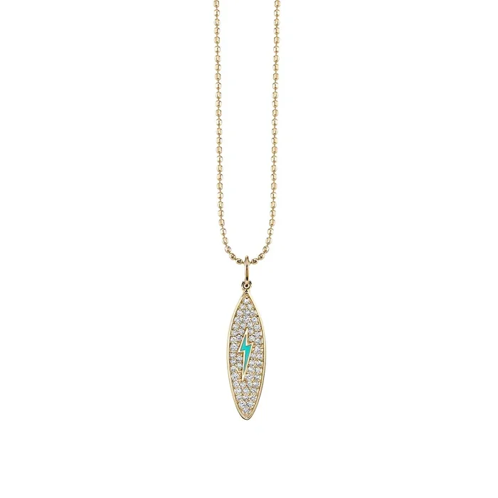 Gold & Diamond Enamel Surfboard Charm