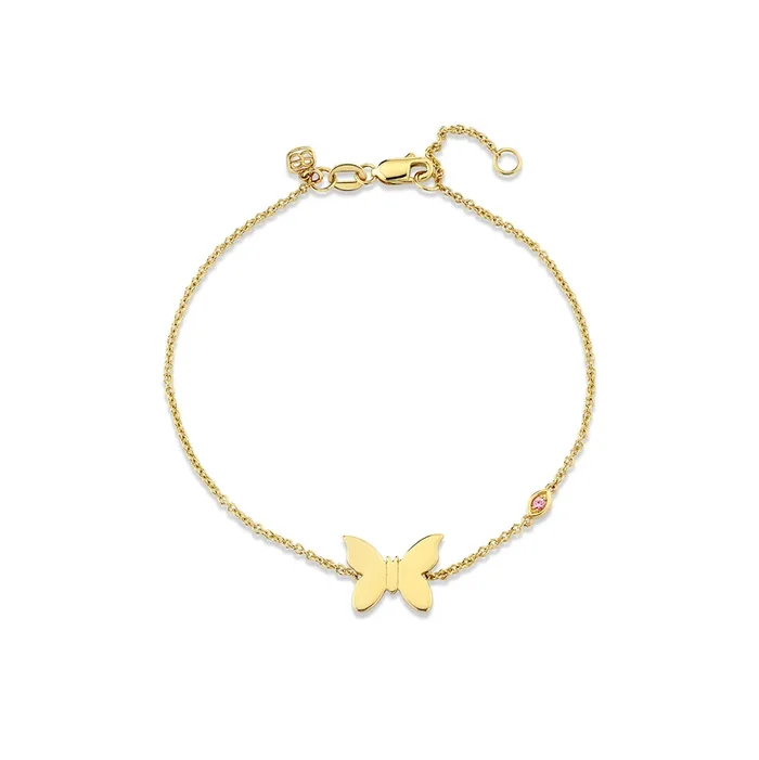 Gold & Pink Sapphire Wicked Glinda Pure Butterfly Chain Bracelet