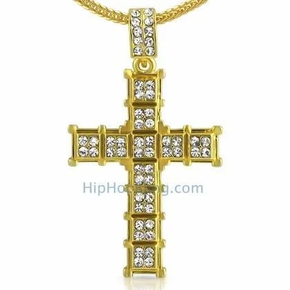 Gold Cube Cross Hip Hop Pendant Chain Small