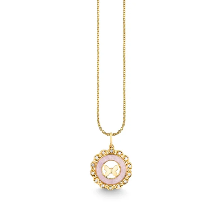 Gold, Diamond & Lavender Jade Small Butterfly Stone Pendant