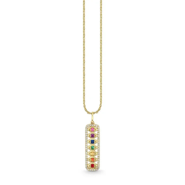 Gold, Diamond & Multicolor Gemstone Marquise Eye Chakra Charm