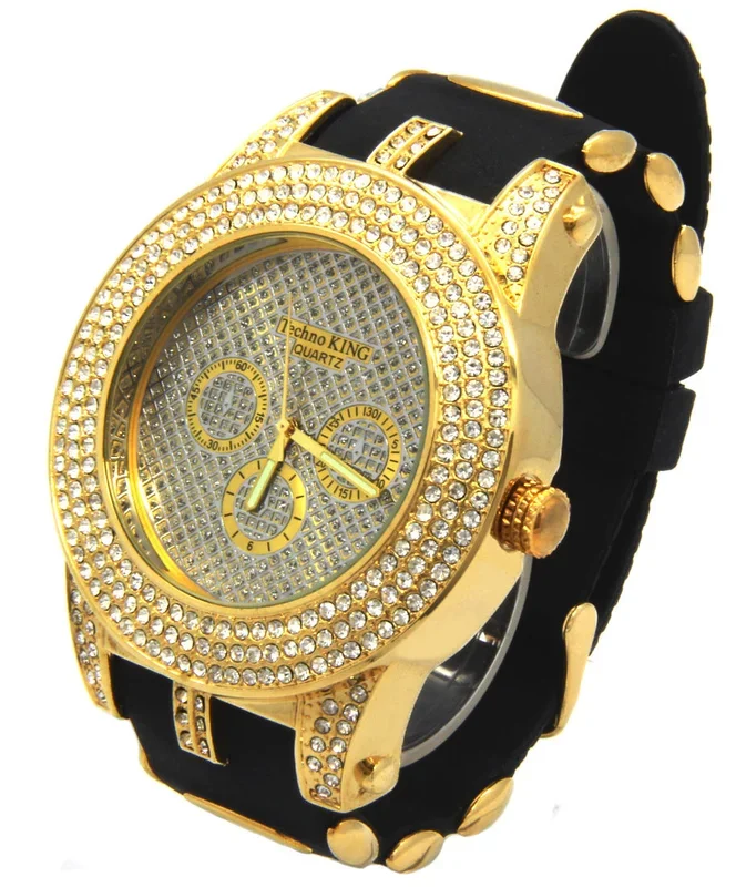 Gold Ice Out Ice KIng Silicone Band Watch