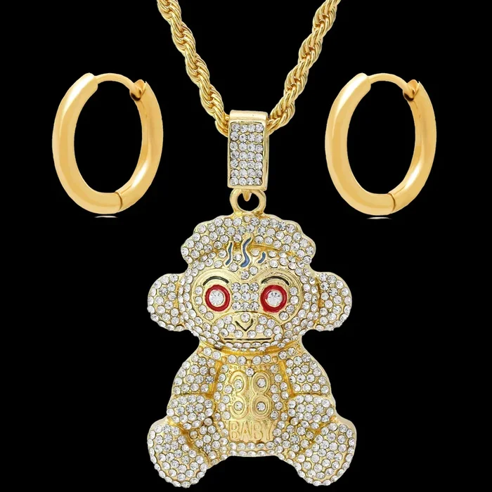 Gold Plated “Young Baby Never Broke Again 38″ 24” Rope Chain/Stainless Steel Huggie Hoop Thin Earrings