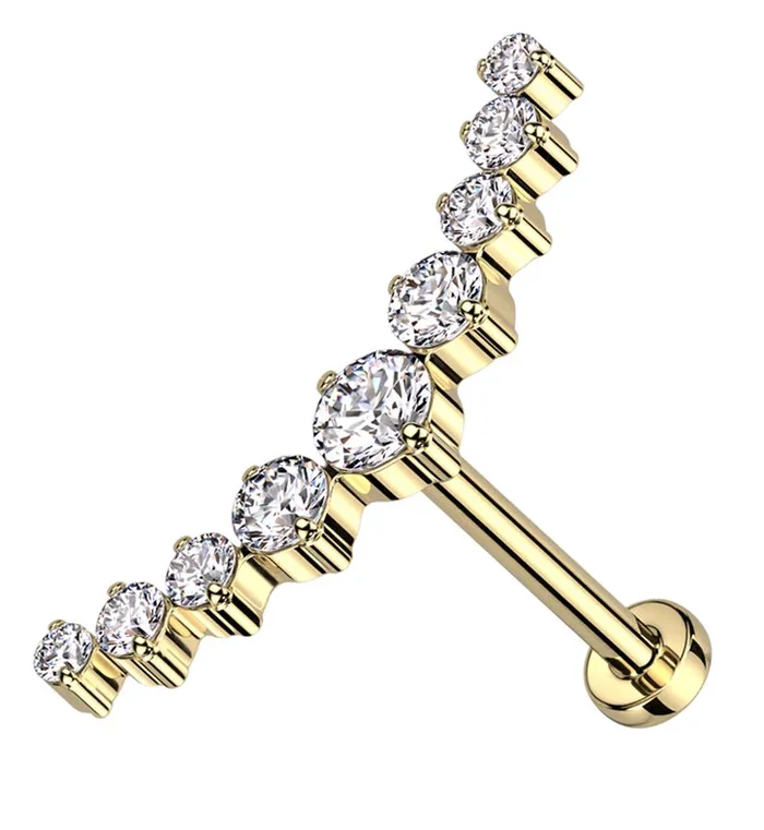 Gold PVD Arc Clear CZ Threadless Titanium Labret
