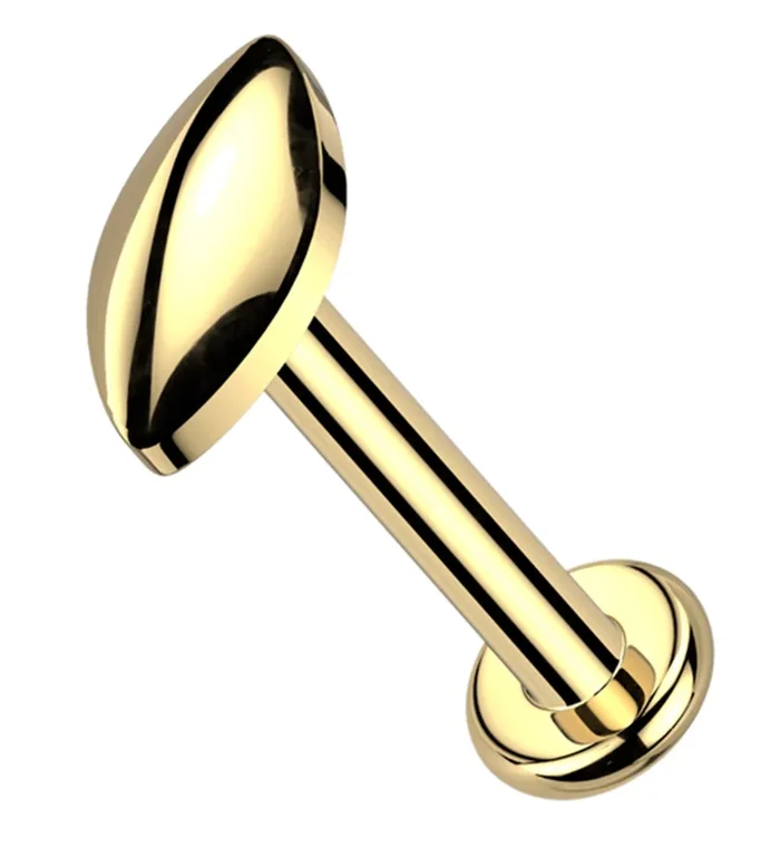 Gold PVD Compact Marquise Internally Threaded Titanium Flat Disk Labret