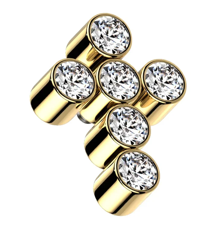 Gold PVD Cross CZ Titanium Internally Threaded Top