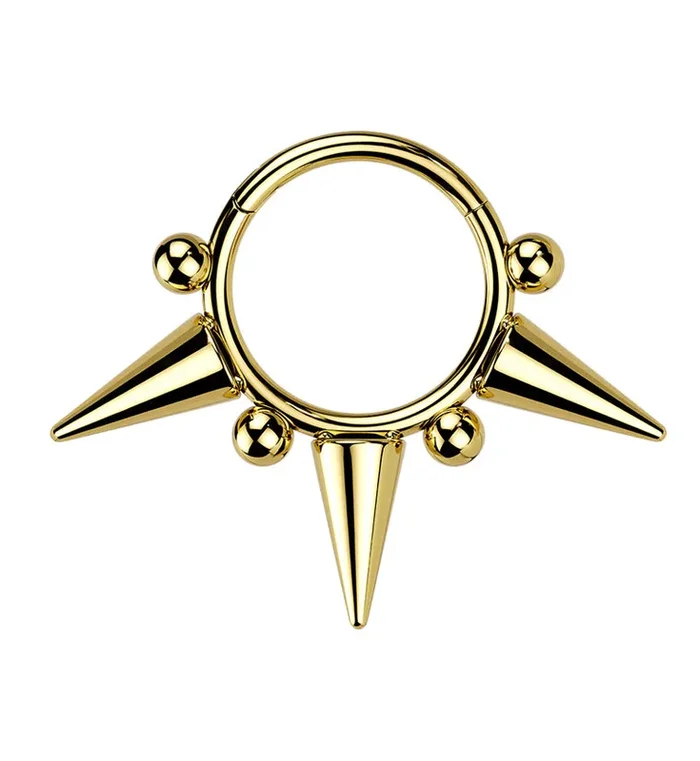 Gold PVD Spike Stainless Steel Hinged Segment Ring