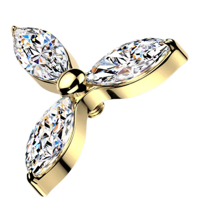 Gold PVD Triple Marquise CZ Titanium Internally Threaded Top