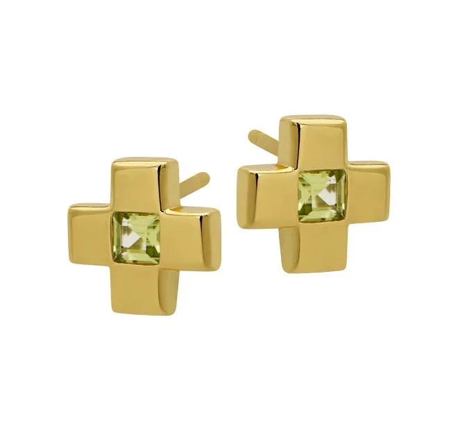 Goldbug Collection Peridot Cross Stud Earrings