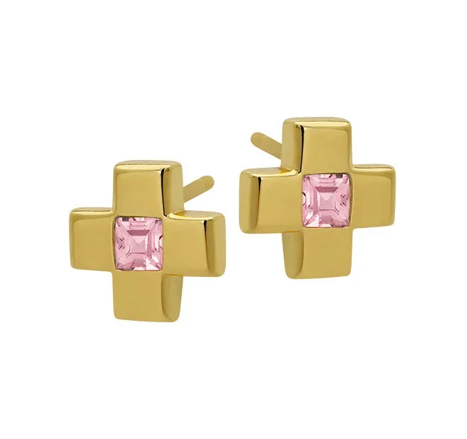 Goldbug Collection Pink CZ Cross Stud Earrings