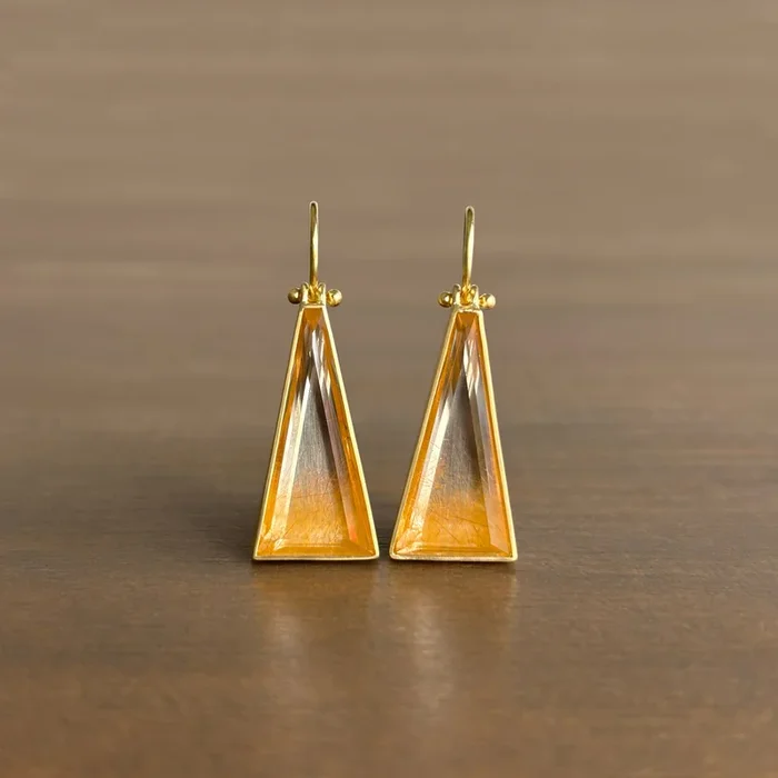 Golden Ombré Rutilated Quartz Triangle Earrings