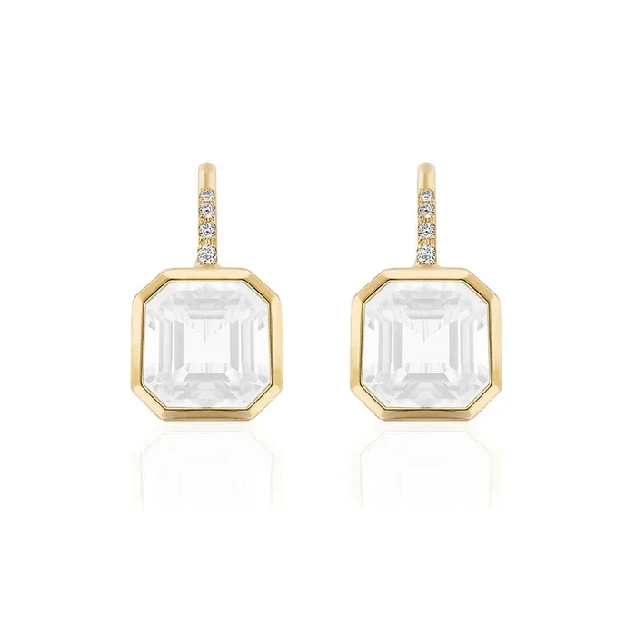 Goshwara Asscher-Cut Moon Quartz & Diamond 18K Yellow Gold Earrings