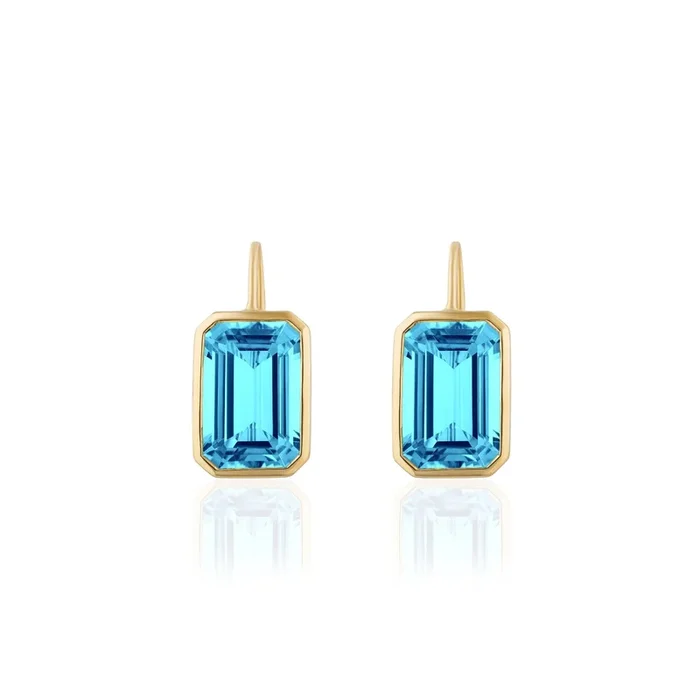 Goshwara Emerald-Cut Blue Topaz Bezel-Set 18K Gold Earrings