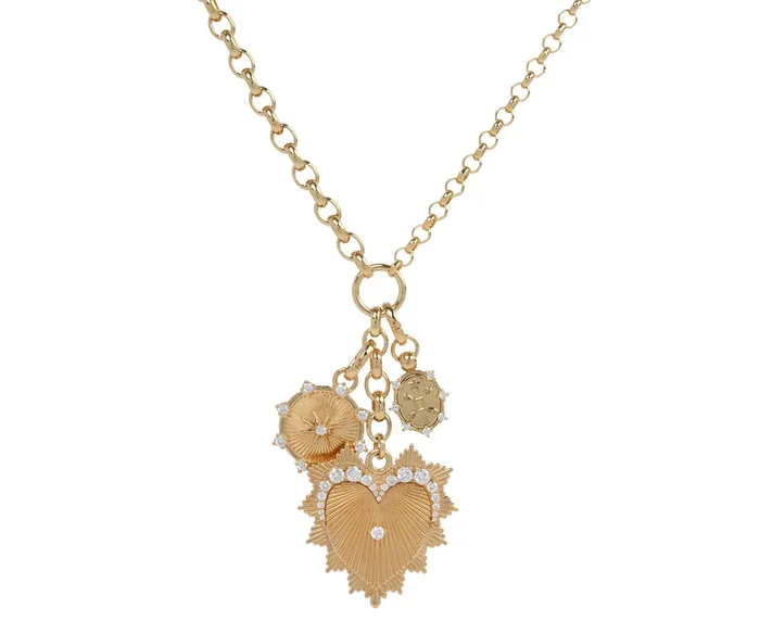 Graduated Diamond Heart Love Token Story Heavy Mixed Belcher Extension Necklace