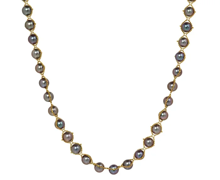 Gray Akoya Pearl Textile Necklace