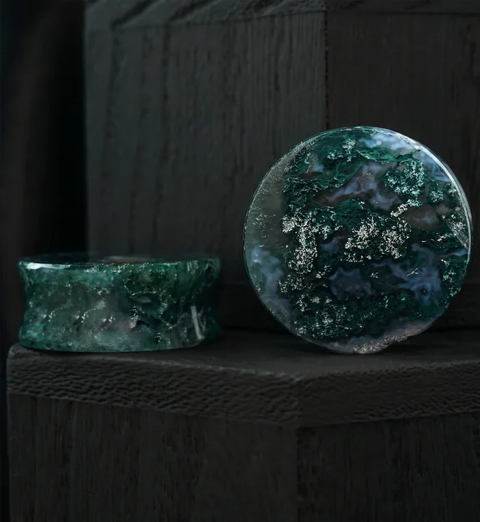 Green Moss Agate Stone Plugs (29mm) Version 2