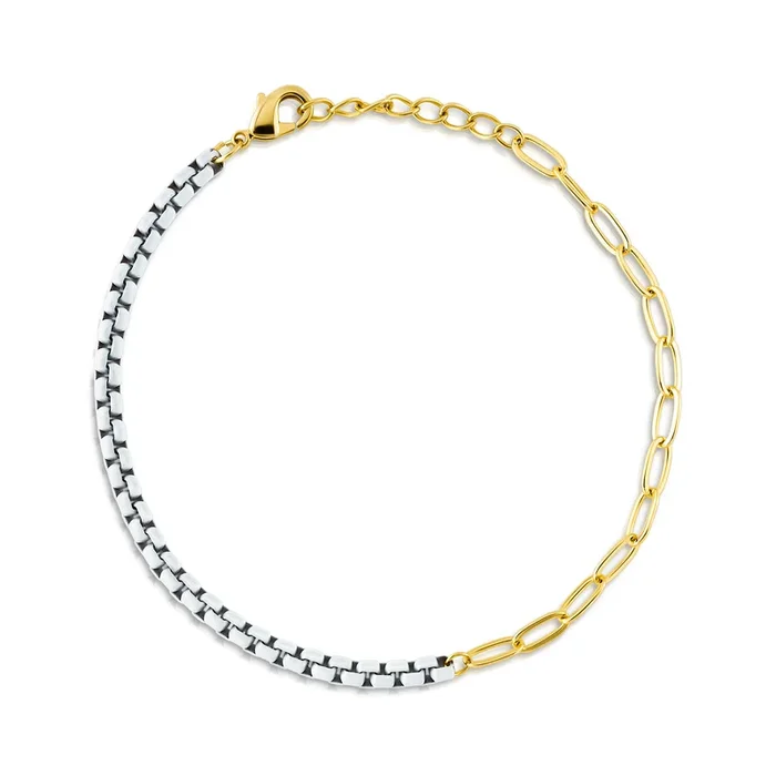 HALF & HALF ENAMEL PAPERCLIP BRACELET, WHITE