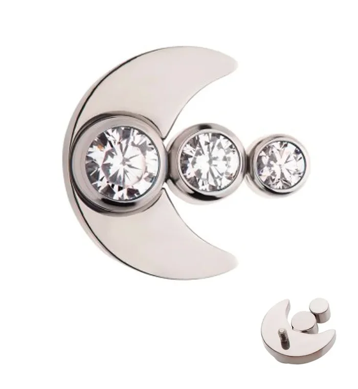 Half Moon Triple CZ Internally Threaded Titanium Top