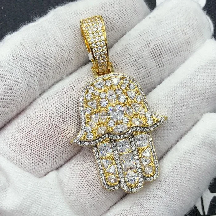 Hamsa Ice Medley CZ Hip Hop Bling Iced Out Pendant