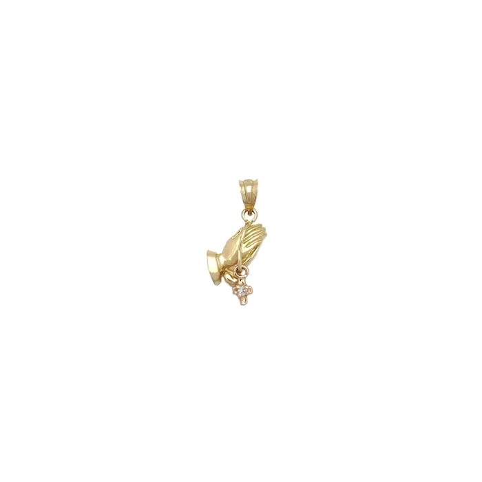 Hands Praying with Rosary Pendant (14K)