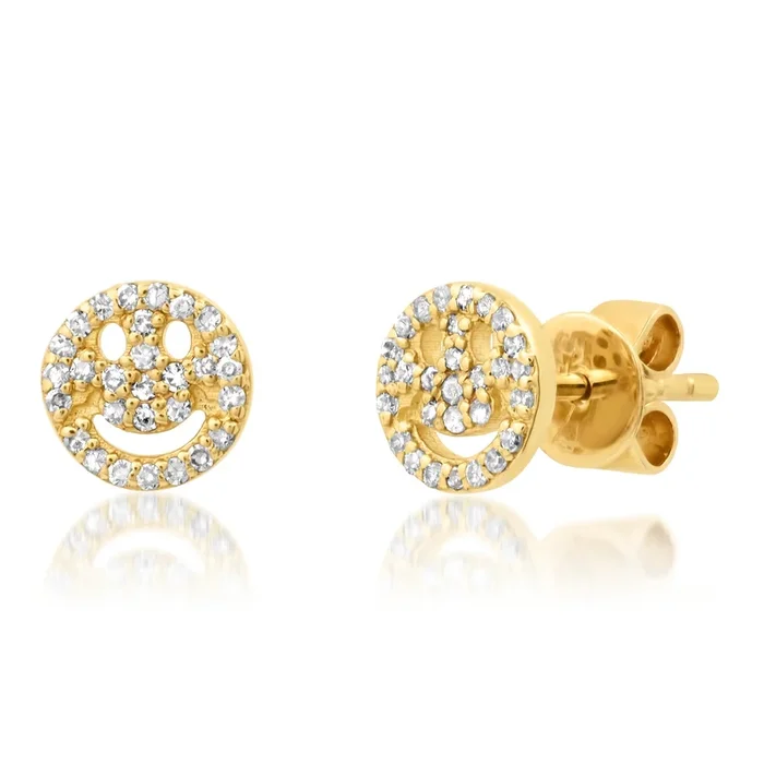 HAPPY FACE DIAMOND STUDS, 14kt GOLD