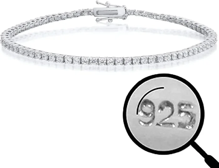 HarlemBling Real Solid 925 Sterling Silver 2mm CZ Tennis Bracelet – 6-8.5″ Iced Diamond One Row Bracelet – Thin & Great For Classy Everyday Look
