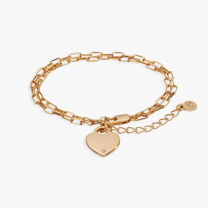 Heart Charm Double Paperclip Chain Bracelet