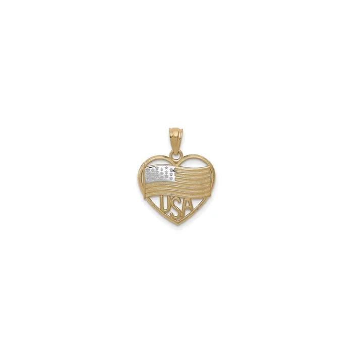 Heart Framed American Flag Pendant (14K)