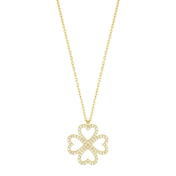 Heart-Shaped Pave Clover Necklace
