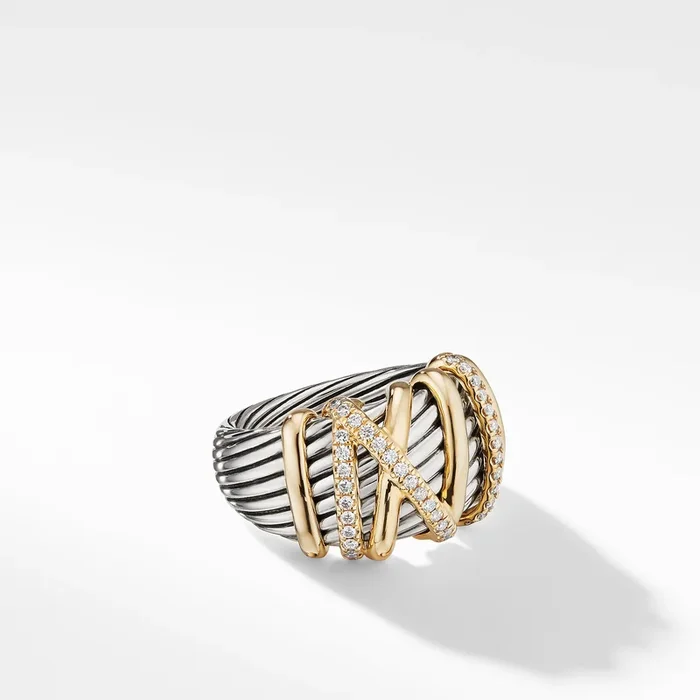 Helena Ring in Sterling Silver with 18K Yellow Gold and Diamonds, 15mm