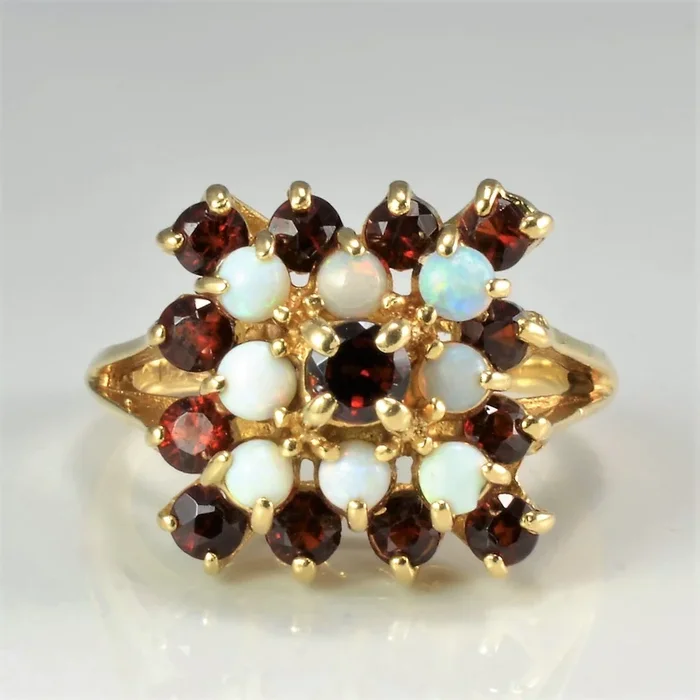 High Set Garnet & Opal Ring | 1.04ctw| SZ 5.5 |