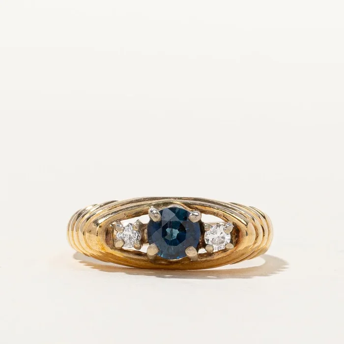 High Set Three Stone Sapphire & Diamond Ring | 0.07 ctw, SZ 4.75 |