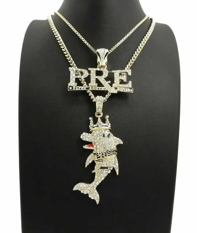 HIP HOP ICED OUT YOUNG DOLPH PRE & DOLPHIN PENDANT & 24″, 27″ CHAIN NECKLACE