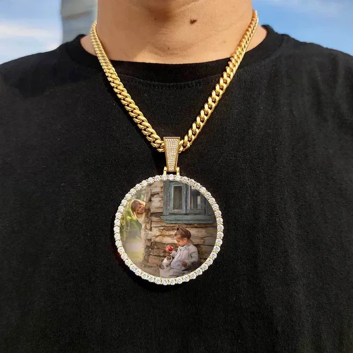 Hip Hop Jewelry Custom Blank Photo Memory Biggest Pendant Men Women 18k Gold Plated Iced Out Zircon Diamond Picture Necklace