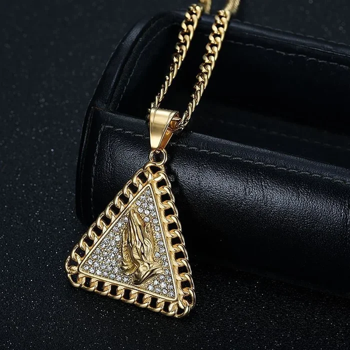 Hip Hop Triangle Prayer Buddha’s Hand Zircon Pendant