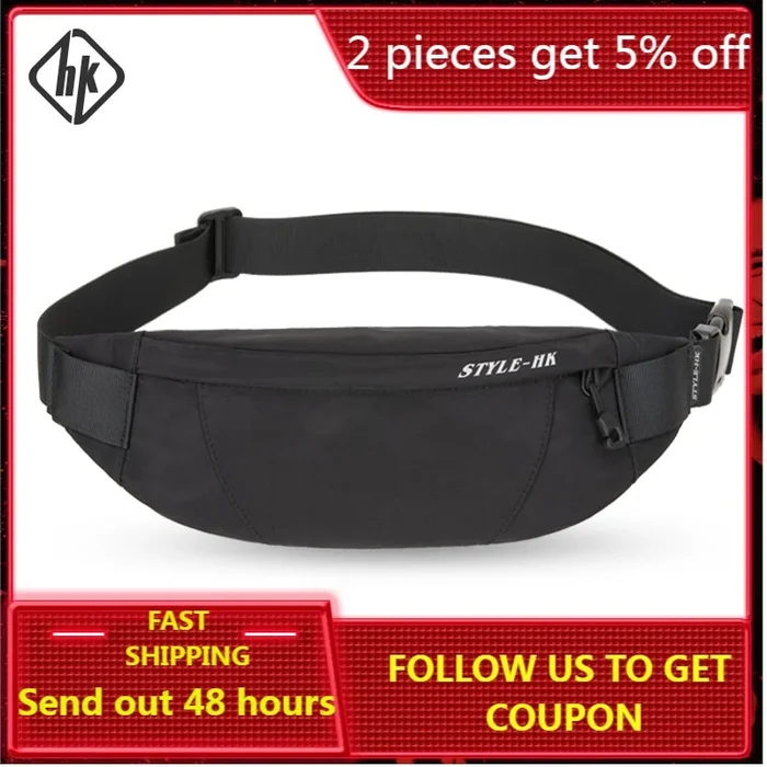 Hk Fanny Pack Black Waterproof Money Belt Bag Men Purse Teenager’s Travel Wallet Belt Male Waist Bags Cigarette Case for Phone