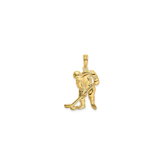 Hockey Player with Stick and Puck Pendant (14K)