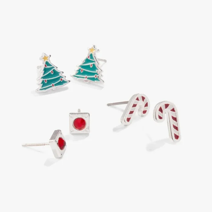 Holiday Cheer + Ruby Stud Earrings, Set of 3