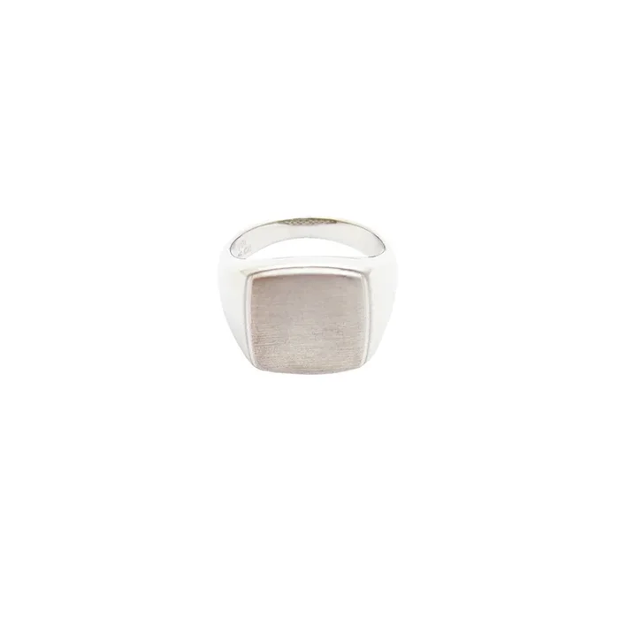[Hollow] Brushed Finish Rectangular Cushion Signet Ring (Silver)
