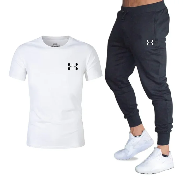 Hot men’s sets t shirts + pants two pieces sets casual tracksuit basketball new fashion print suits sportwear fitness shirts