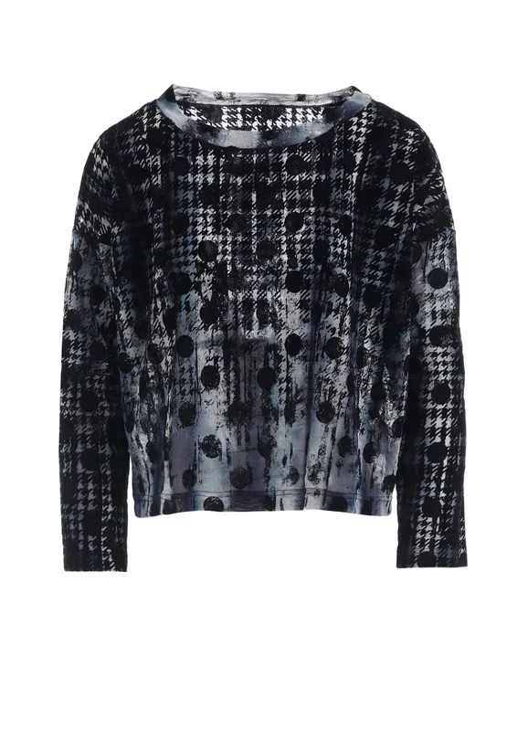 HOUNDTOOTH DOTS TULLE CROPPED ROUND NECK T