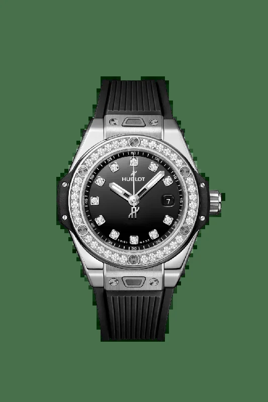 Hublot Big Bang One Click with Black Diamond Dial in Stainless Steel with Diamond Bezel 33mm