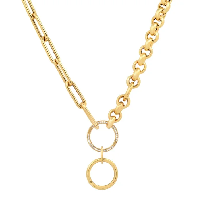 HYBRID PAPERCLIP/ROLO LINK W/GOLD DIAMOND ENHANCERS, 14kt GOLD