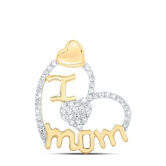I Love Mom Hearts .25cttw Diamond Pendant 10K Gold