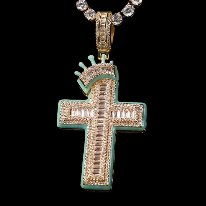 Iced Crown Cross Pendant