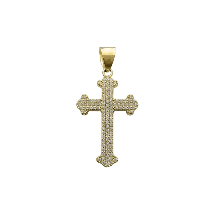 Iced-Out Budded Cross Pendant (14K)