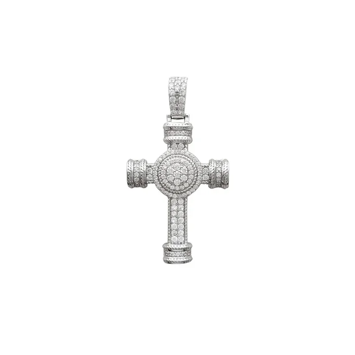 Iced-Out Cocktail Cross Pendant (Silver)
