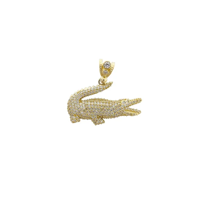 Iced-Out Crocodile Pendant (14K)
